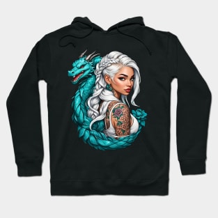 Bohemian Tattooed Girl with a dragon pet comic design Hoodie